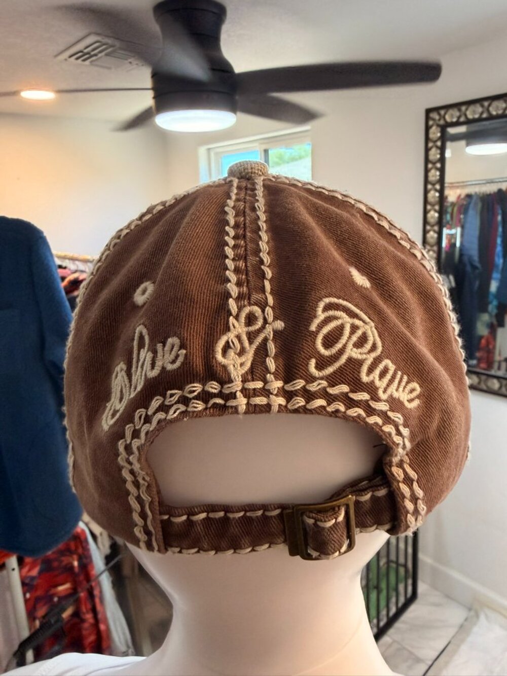 Olive & Pique Sunburst Rhinestone Baseball Cap Brown Tan Adjustable Hat - Picture 6 of 11